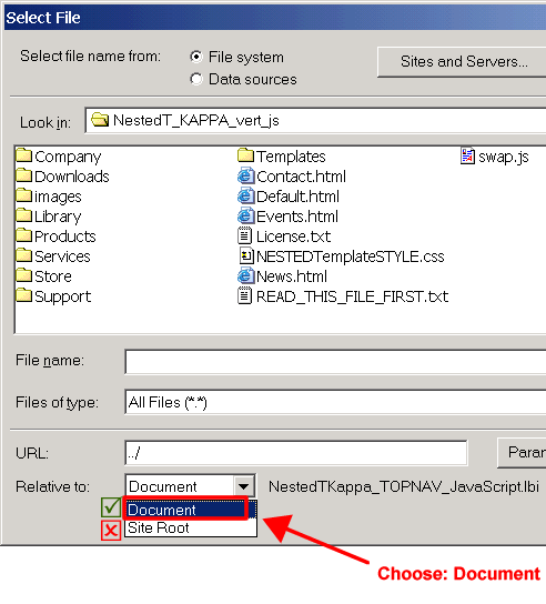 URL Path Options in Dreamweaver