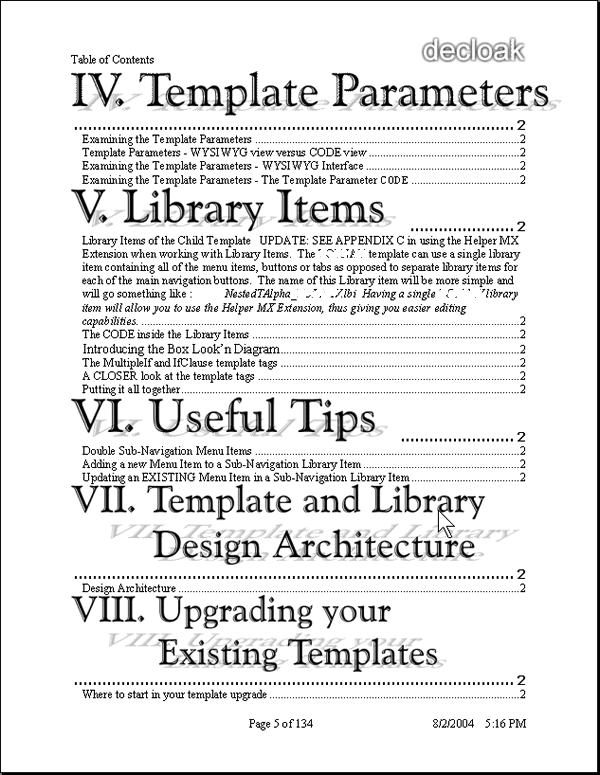Nested Templates Table of Contents 2