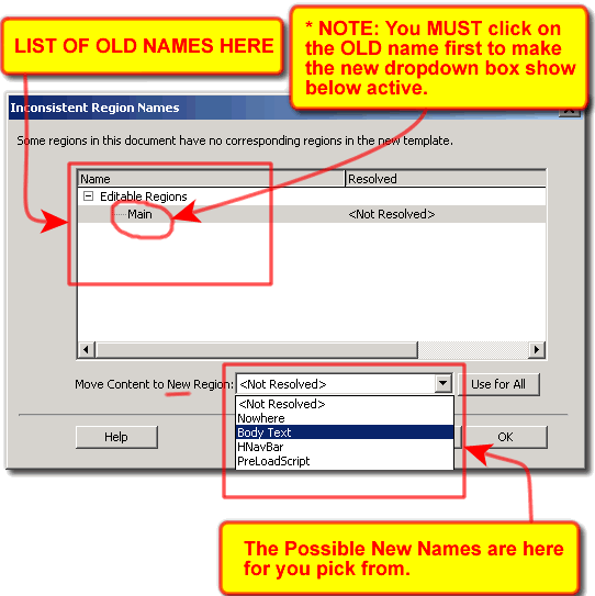 Inconsistent Region Names - Dreamweaver