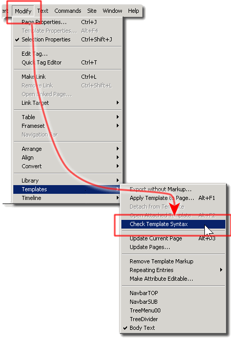 Modify --> Templates --> Check Template Syntax