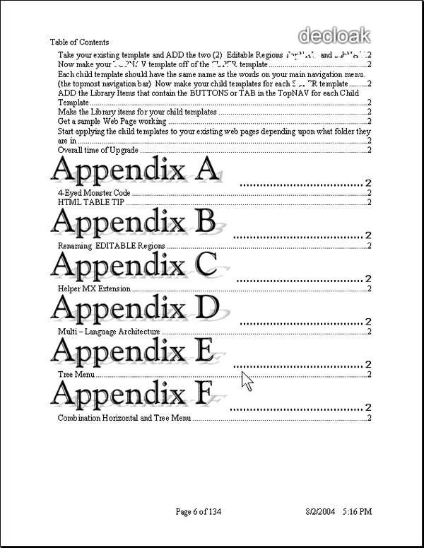 table of contents template. Nested Templates Table of